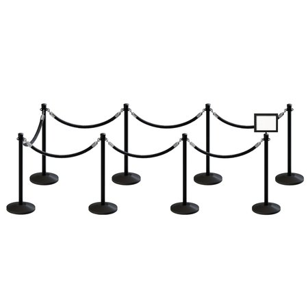 MONTOUR LINE Stanchion Post and Rope Kit Black, 8CrownTop 7Blk Rope 8.5x11H Sign C-Kit-7-BK-CN-1-Tapped-1-8511-H-7-ER-BK-PS